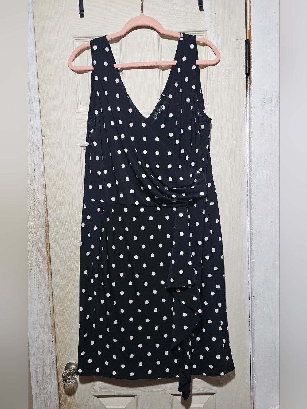 Lauren Ralph Lauren Black & White Polka Dot Wrap-Style Midi Dress